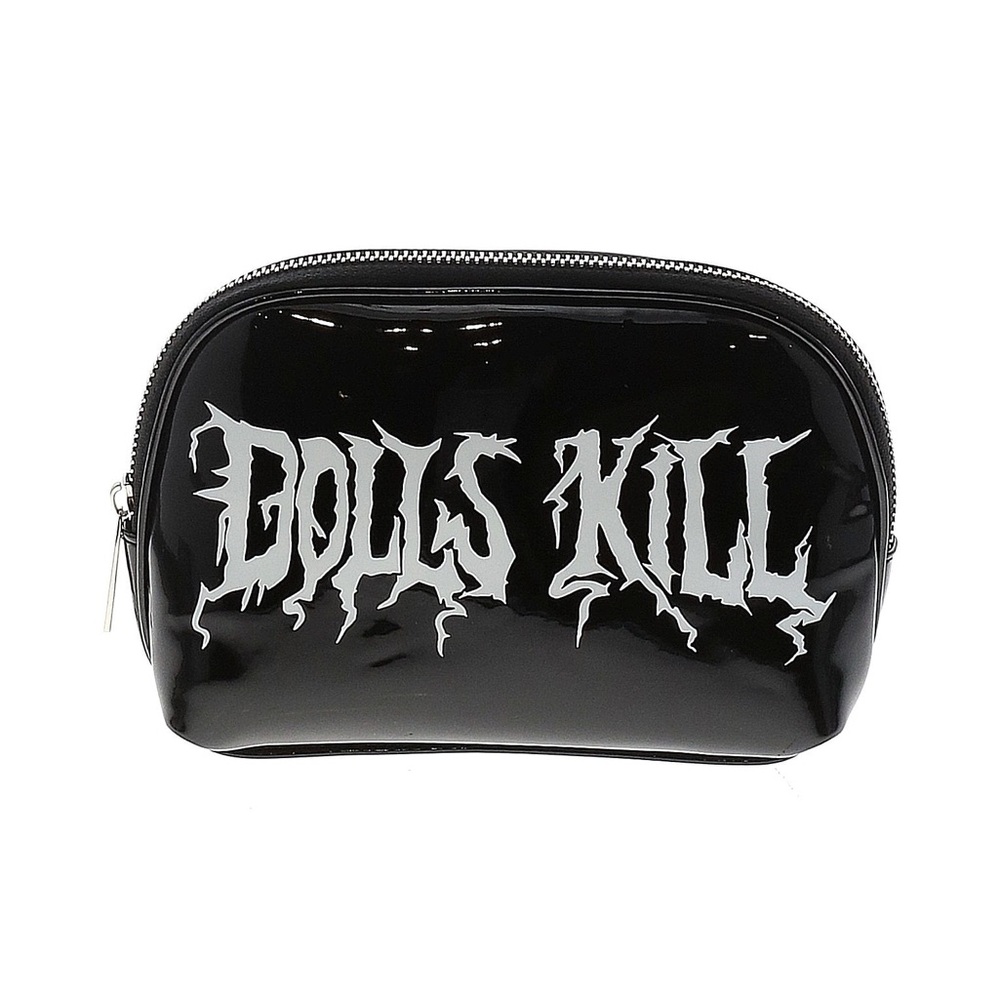Dolls Kill Black Zip Closure Faux Patent Leather Cosmetic Travel Case Pouch Goth